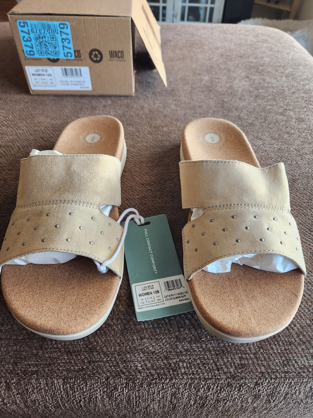 REVITALIGN Beige Slide Mules with Stud Accents